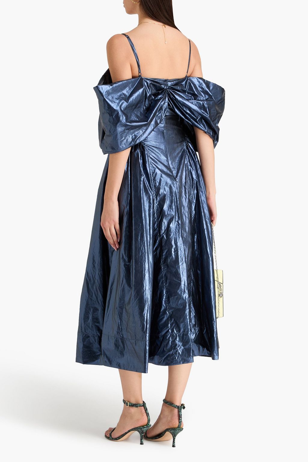 REJINA PYO Dora cold-shoulder lamé midi dress