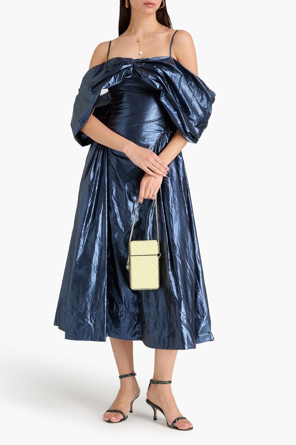 REJINA PYO Dora cold-shoulder lamé midi dress