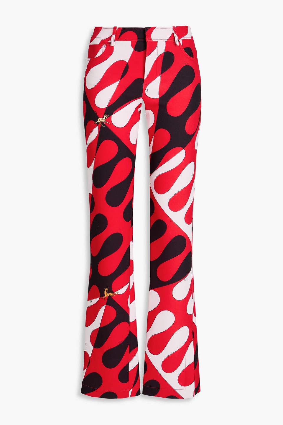 Pucci Printed Crepe Bootcut Trousers In Red