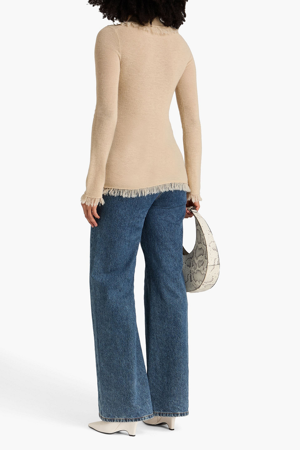  By Malene Birger - Pullover „dreele“ Aus Einer Woll-mohairmischung Mit Polokragen Und Fransen - Neutral - M 