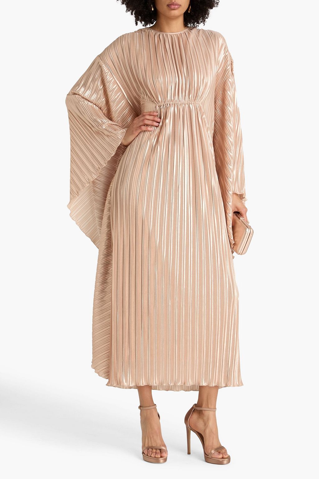 SIMKHAI 케이프 스타일 플리츠 라메 카프탄