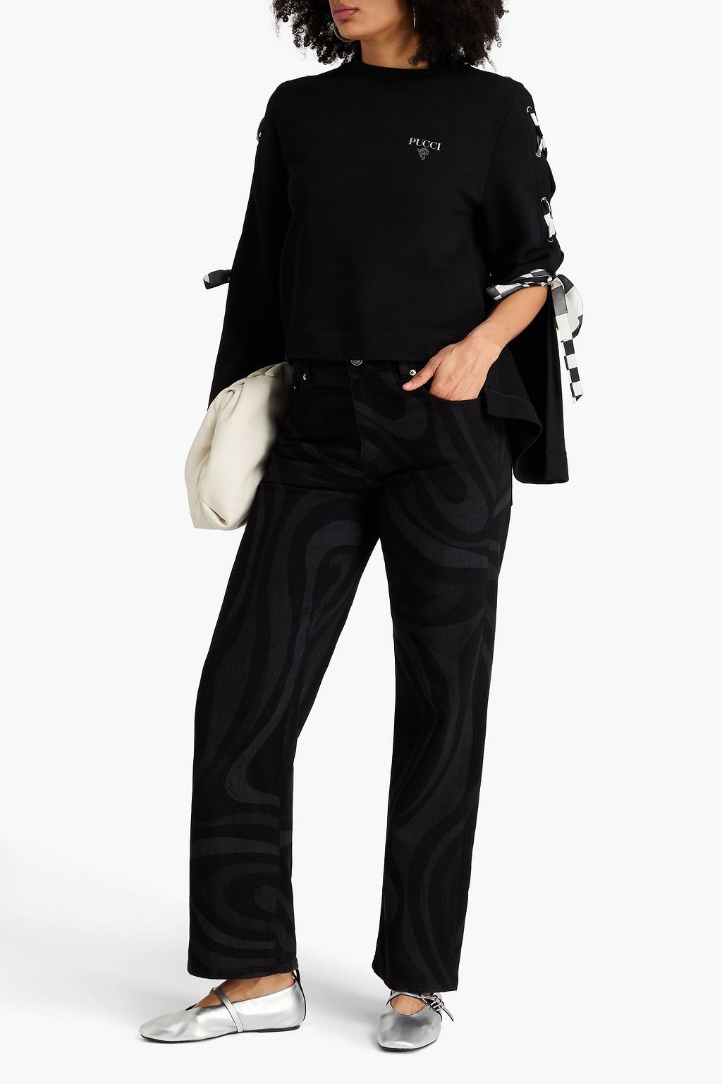 PUCCI Sweatshirt aus Baumwollfrottee mit Print und Schnürung