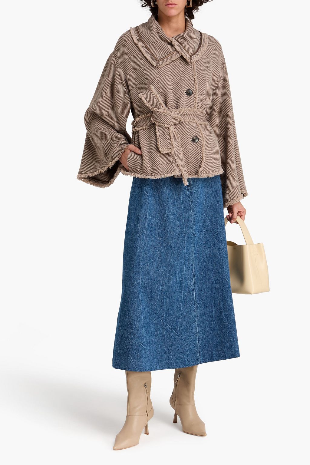 BY MALENE BIRGER جاكيت "إريسا" من مزيج الصوف بنمط متعرّج وحواف منسلة