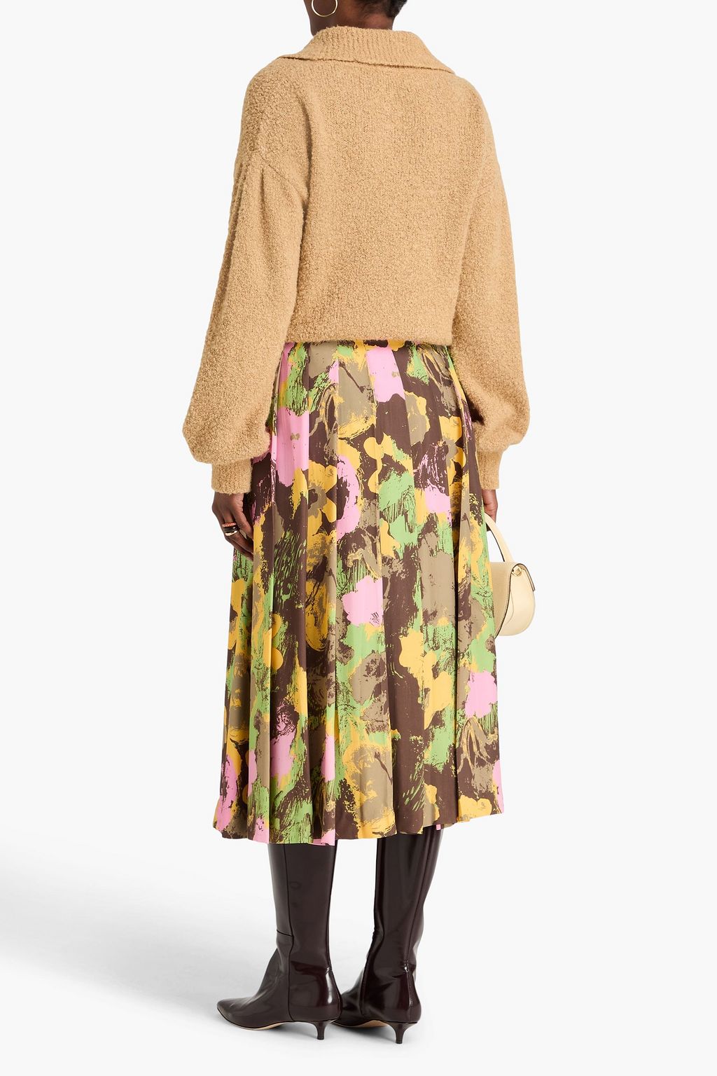 REJINA PYO Malia pleated printed crepe de chine midi skirt