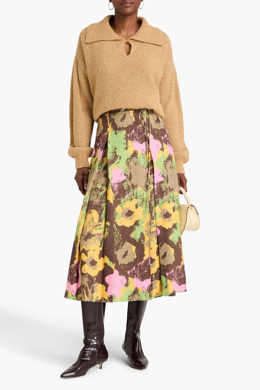 REJINA PYO Malia pleated printed crepe de chine midi skirt