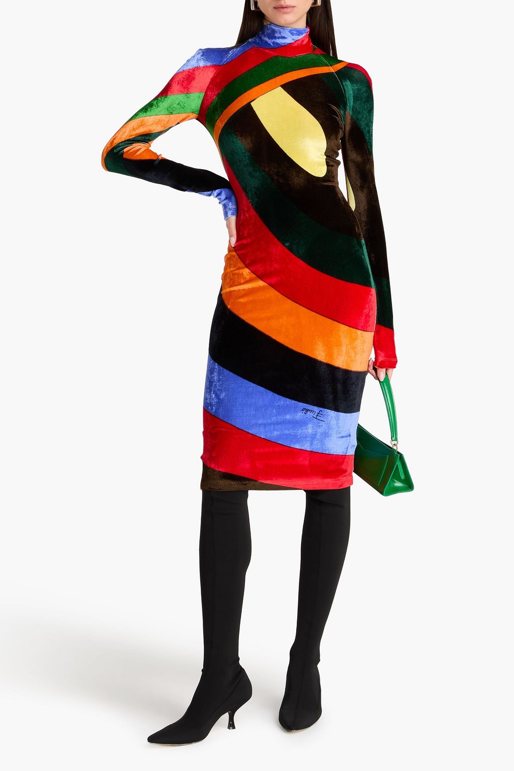 PUCCI فستان بياقة عالية من المخمل المطاط مزين بطبعات