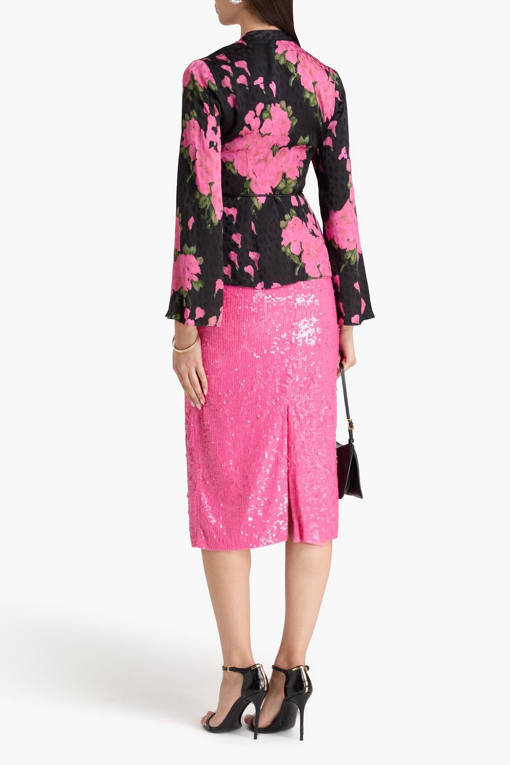 RIXO Floral-print satin-jacquard wrap blouse