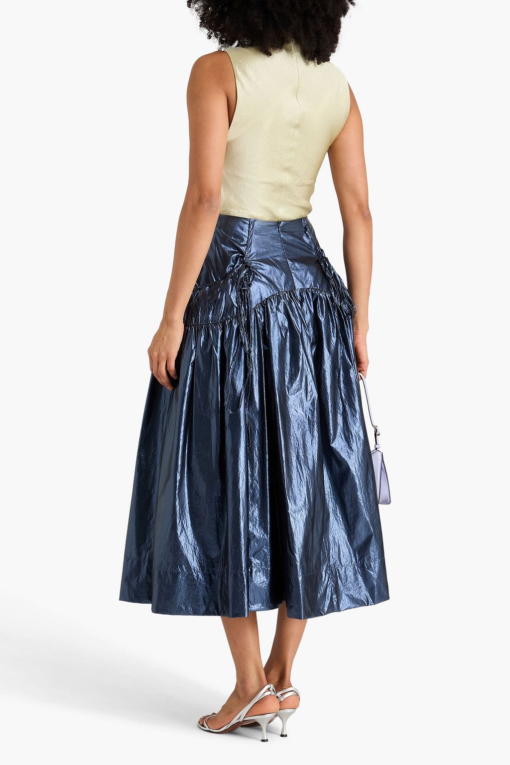 REJINA PYO Anika gathered lamé midi skirt