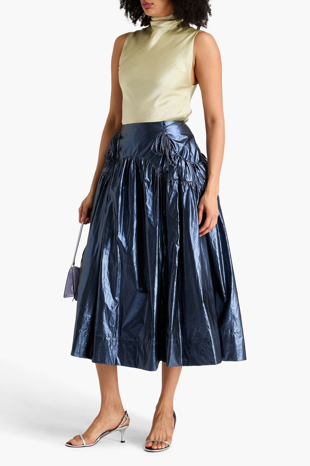 REJINA PYO Anika gathered lamé midi skirt