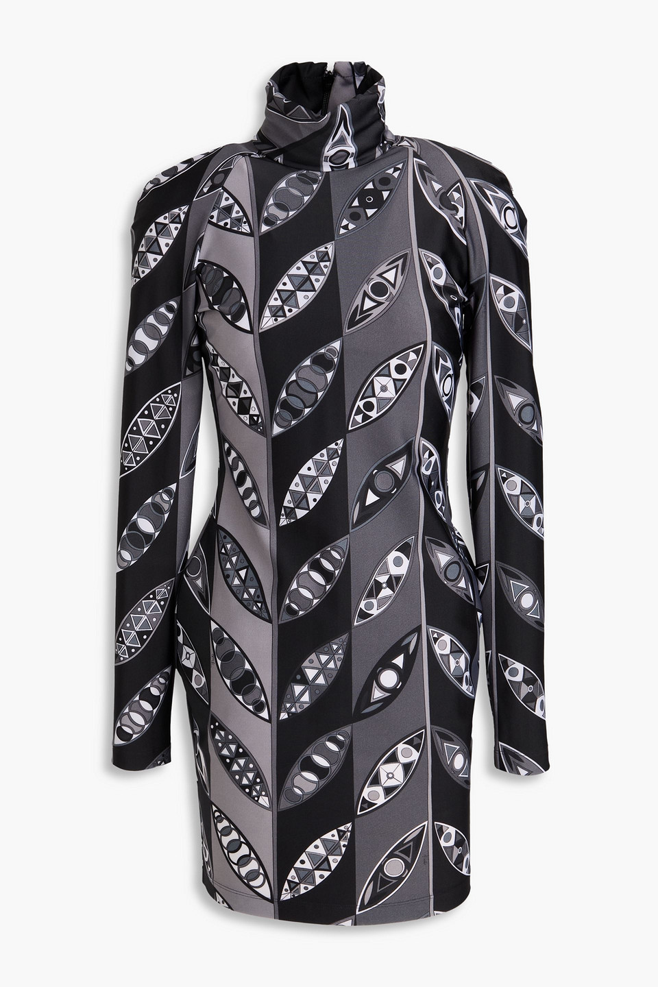 Pucci Printed Stretch-jersey Mini Turtleneck Dress In Grey