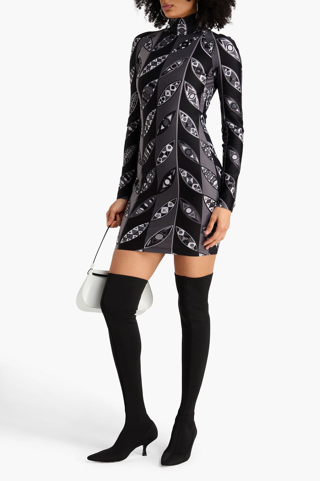 PUCCI فستان قصير بياقة عالية من جيرسي مطاط مزين بطبعات