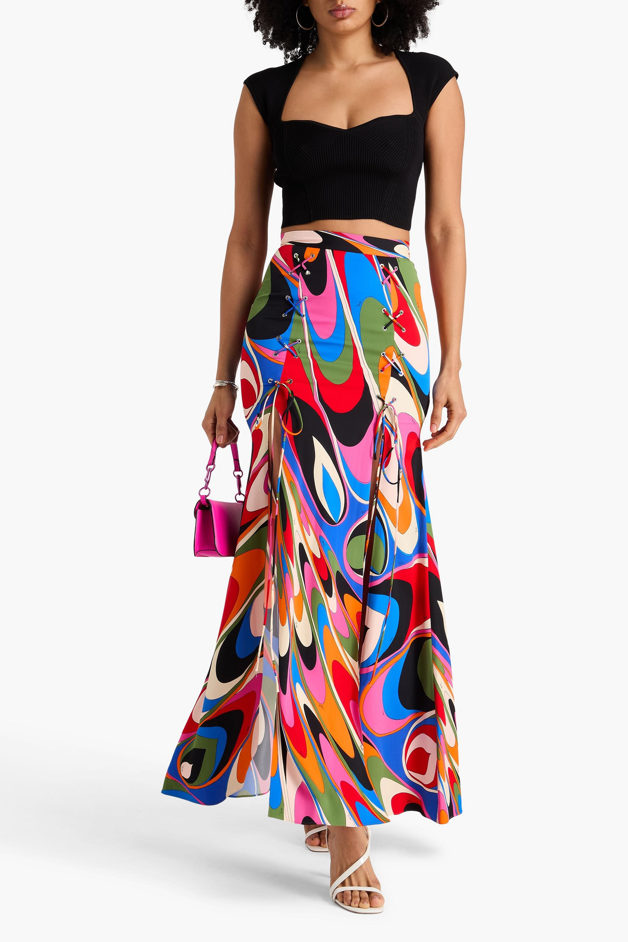 Pucci Printed satin maxi skirt
