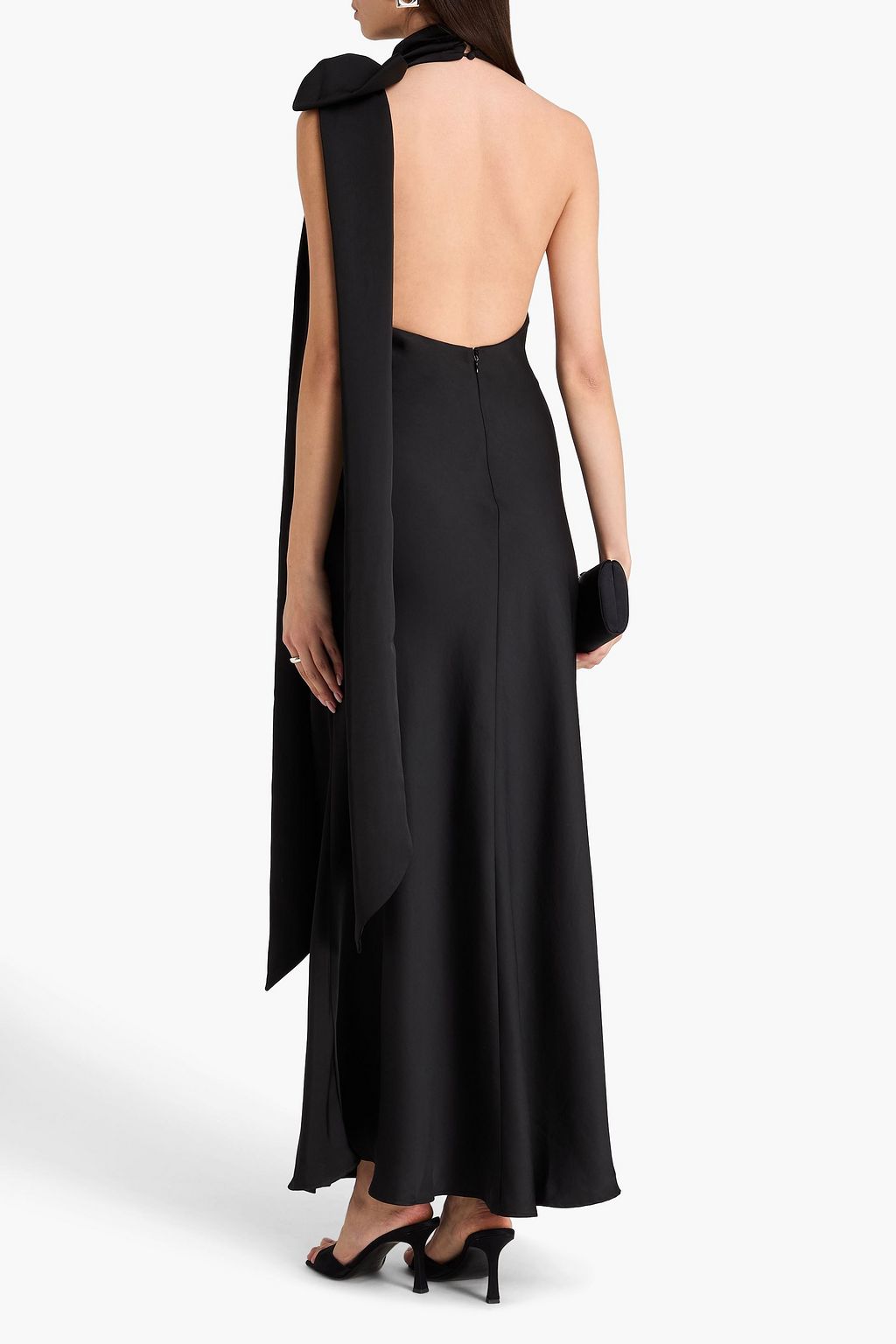 MISHA Devianna bow-detailed satin halterneck maxi dress
