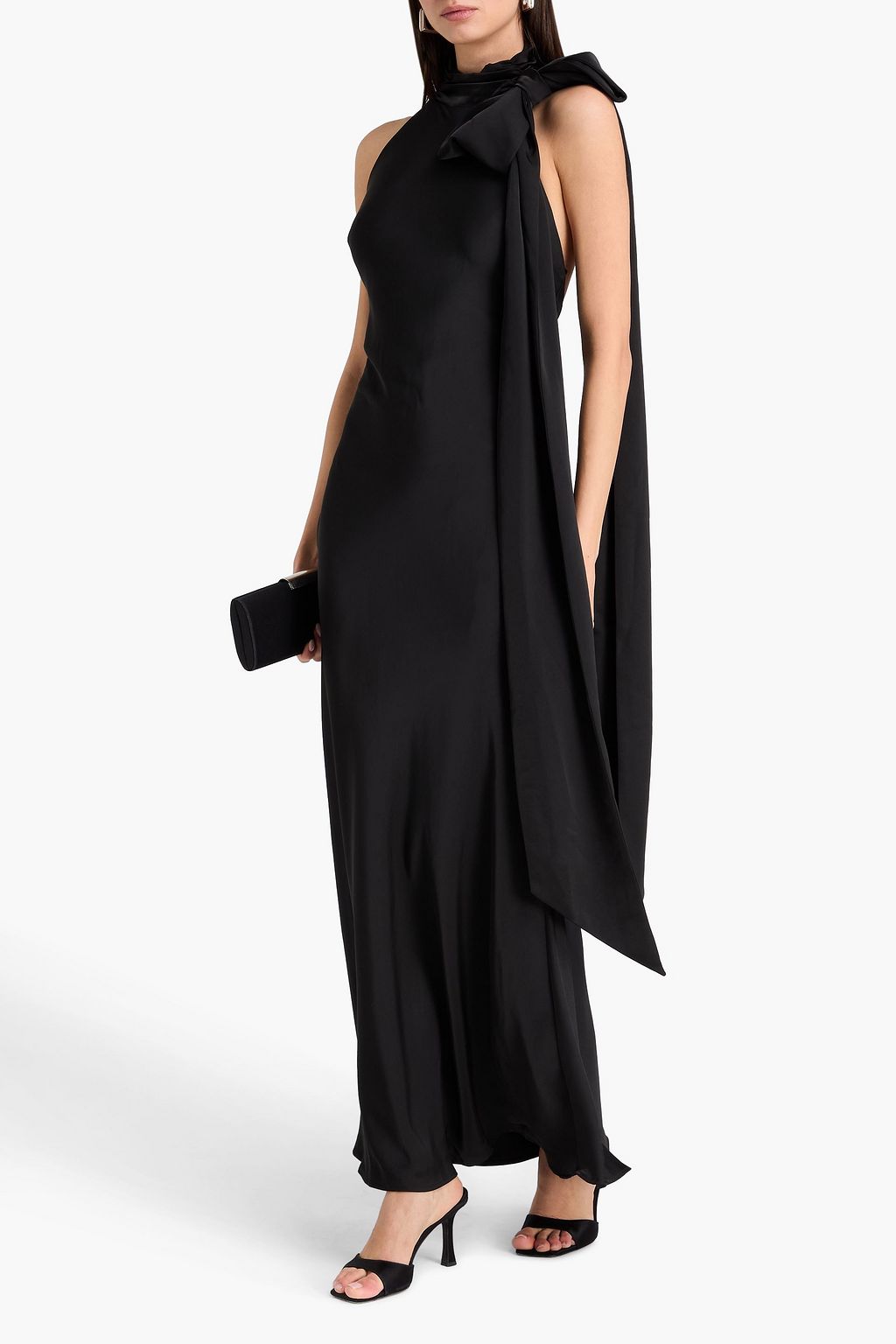 MISHA Devianna bow-detailed satin halterneck maxi dress