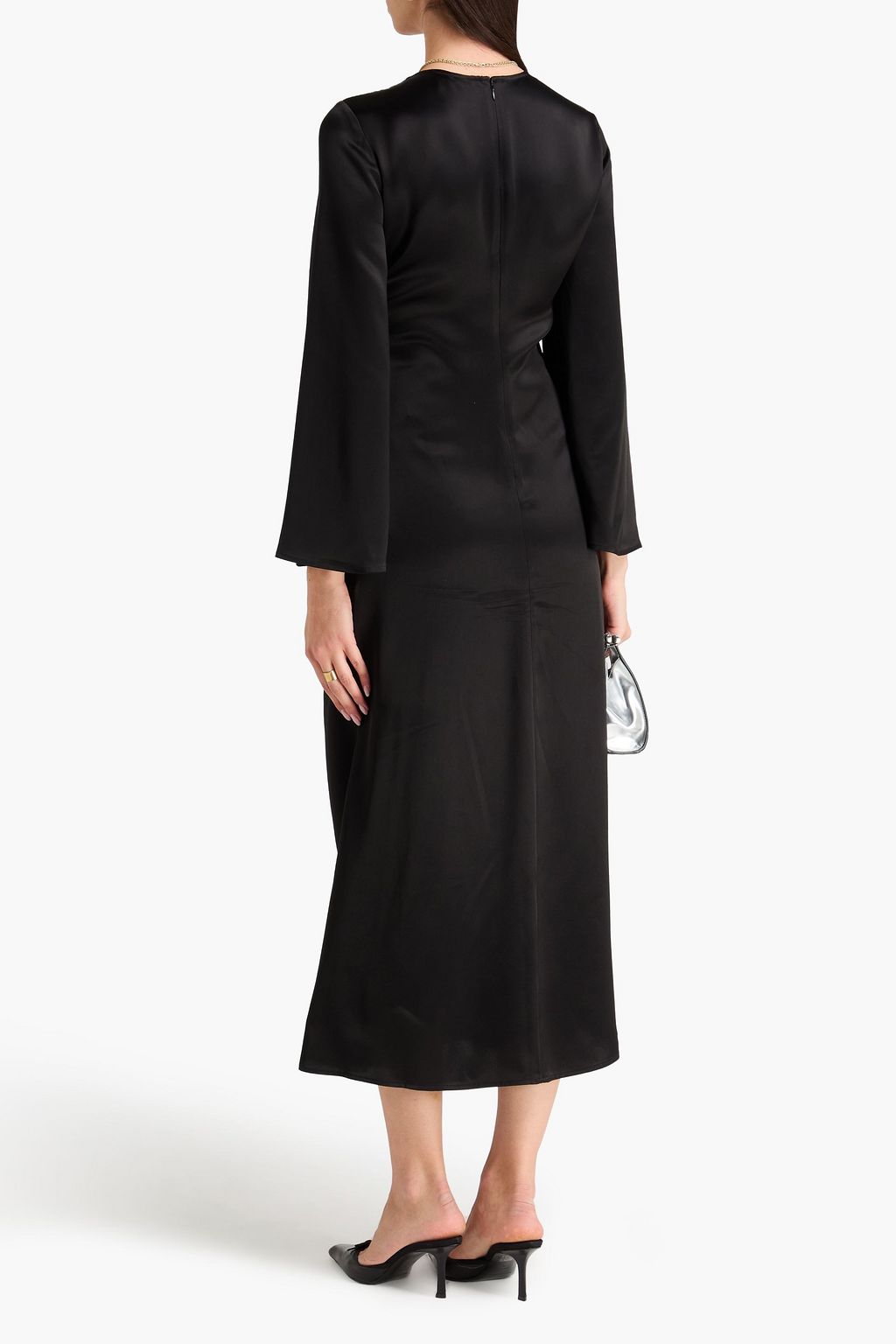 BY MALENE BIRGER فستان متوسط الطول "لافندي" من الساتان بتأثير مزموم