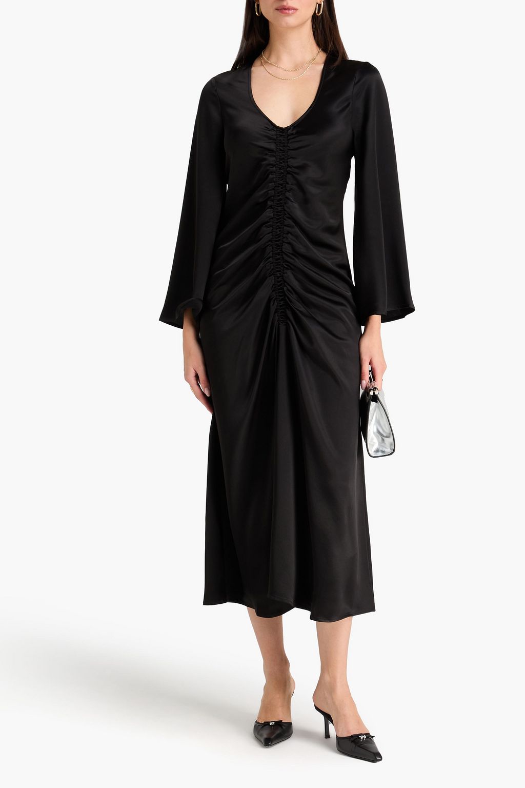 BY MALENE BIRGER فستان متوسط الطول "لافندي" من الساتان بتأثير مزموم