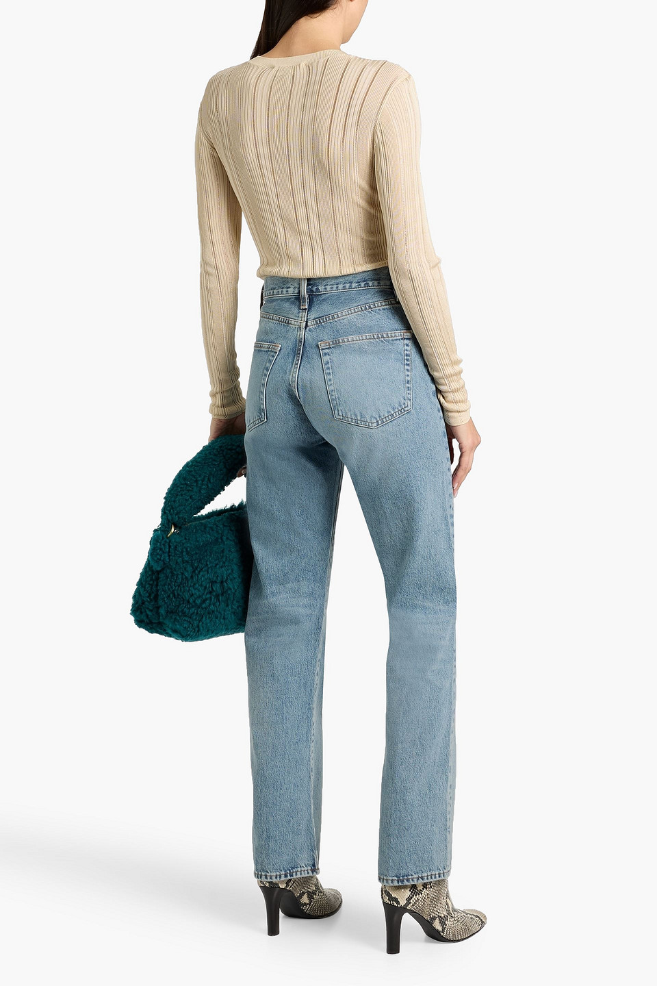 Frame Ribbed-knit Top In Neutral