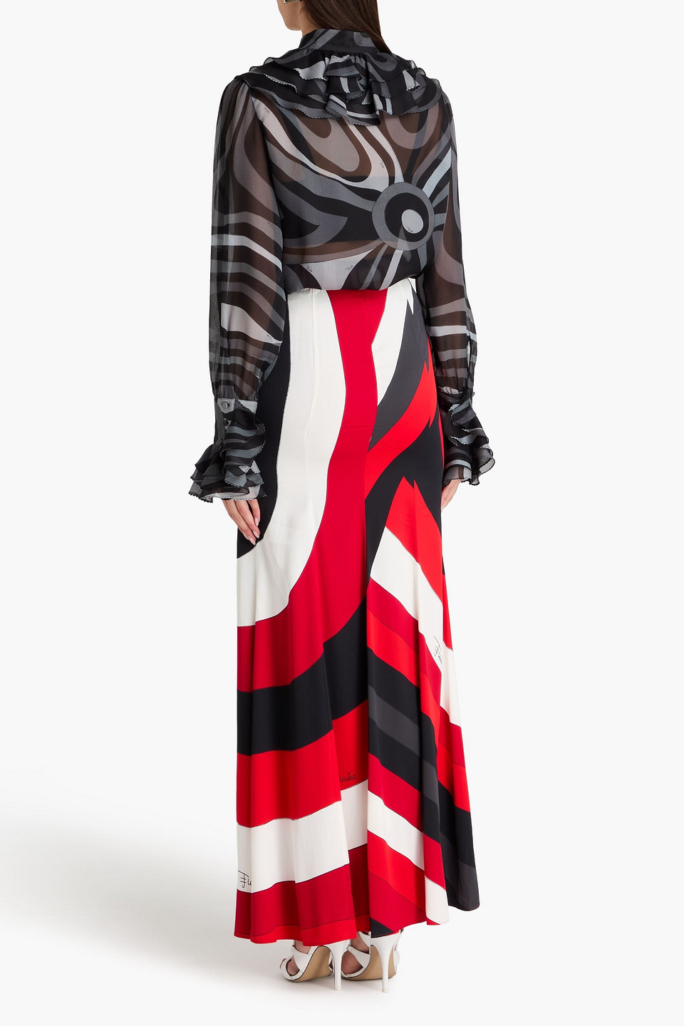  Pucci - Lace-up Printed Satin Maxi Skirt - Red - It 38 