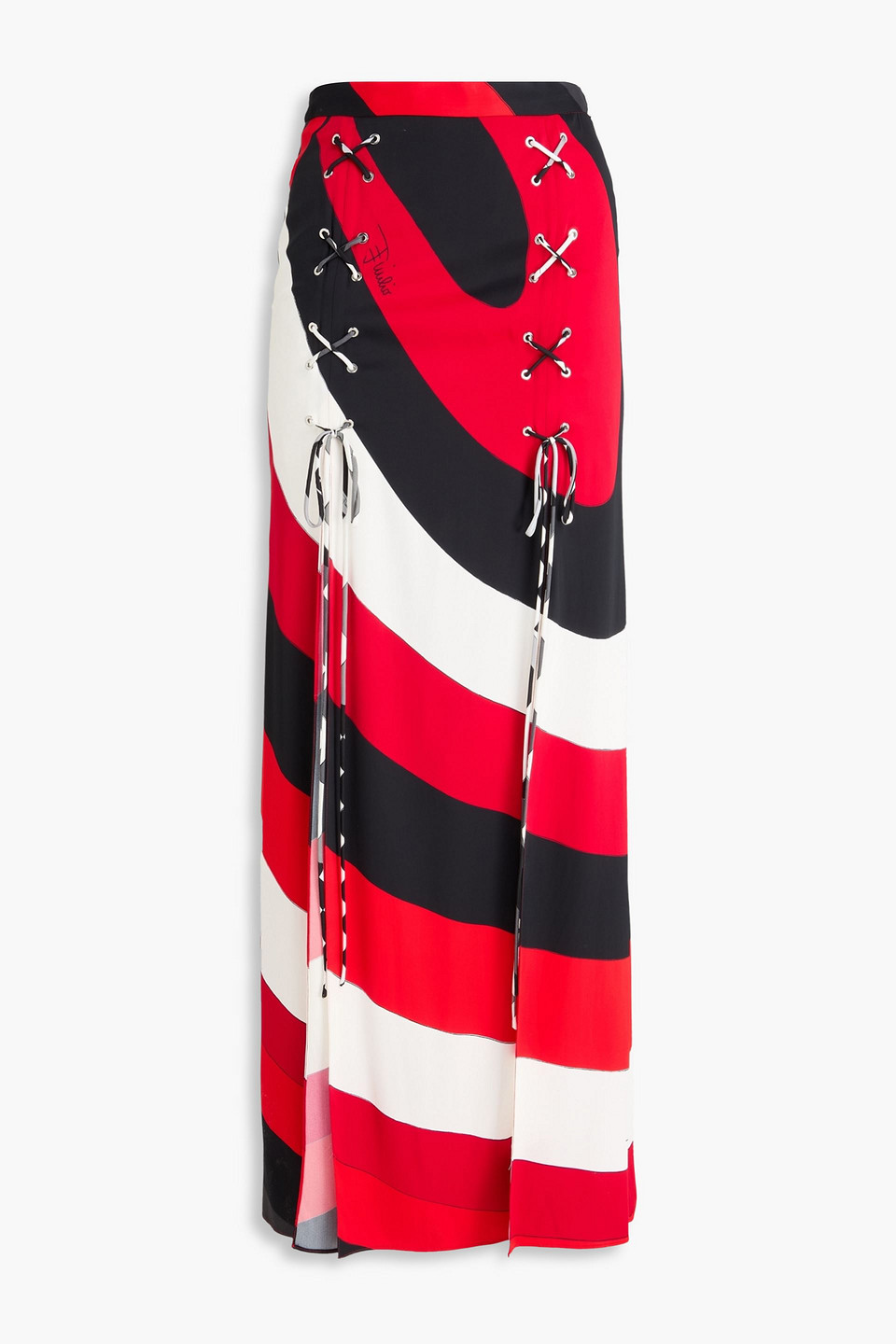 Pucci Lace-up Printed Satin Maxi Skirt In Red