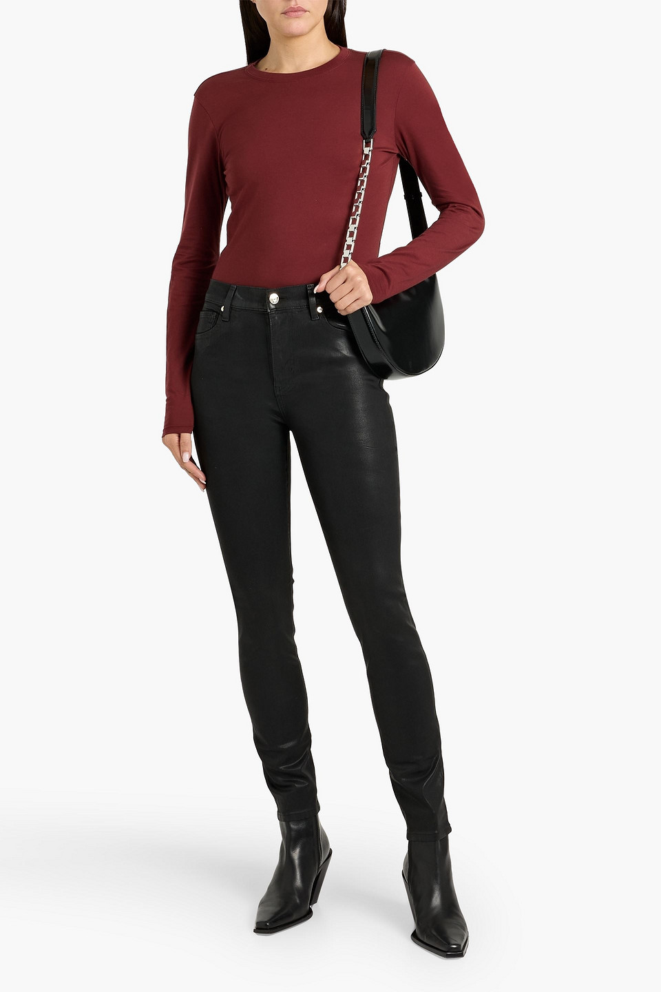 Frame The Alix Coated High-rise Skinny Jeans In Black