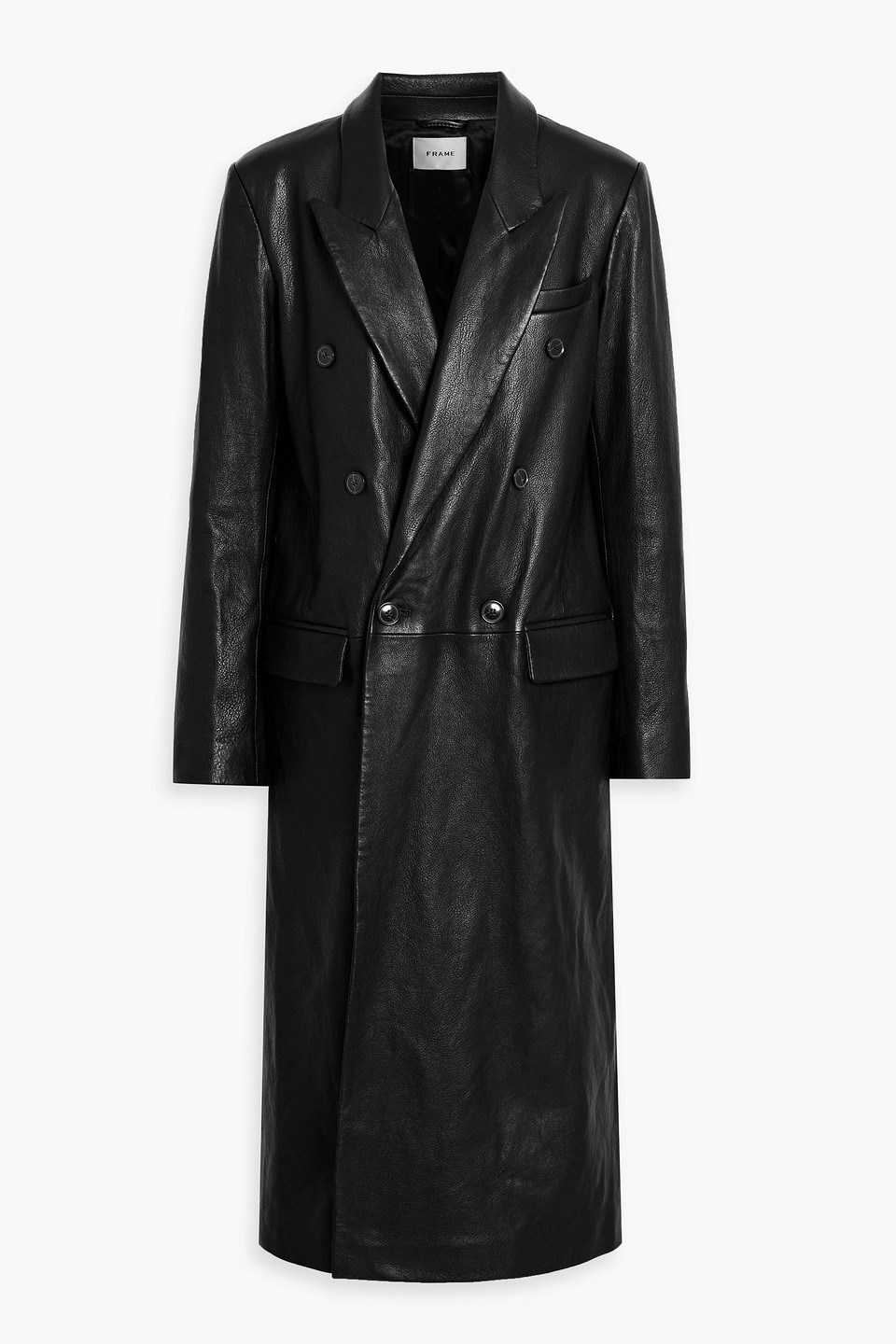 Frame Double-breasted Leather Coat In Black