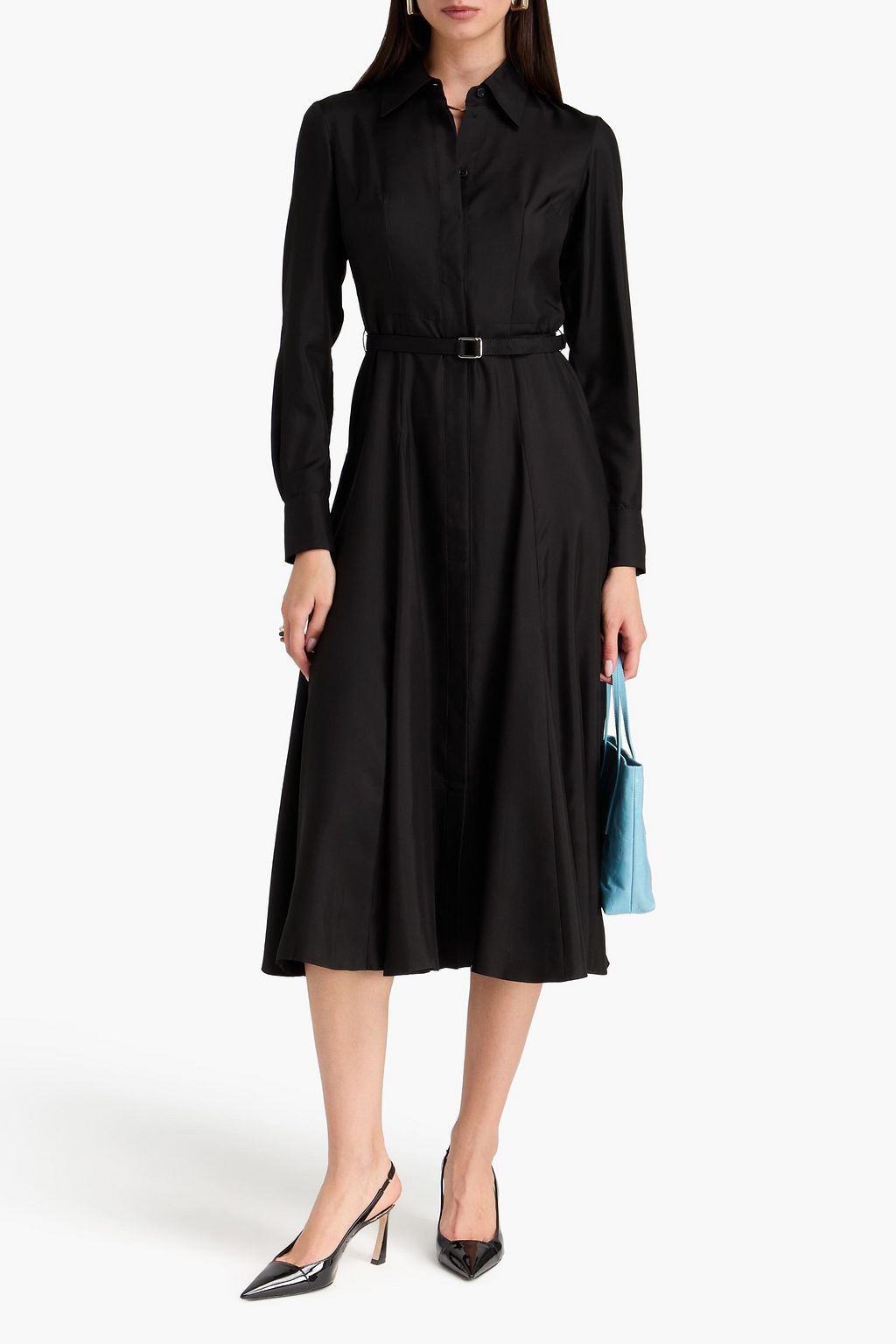 EMILIA WICKSTEAD Belted silk-twill midi shirt dress