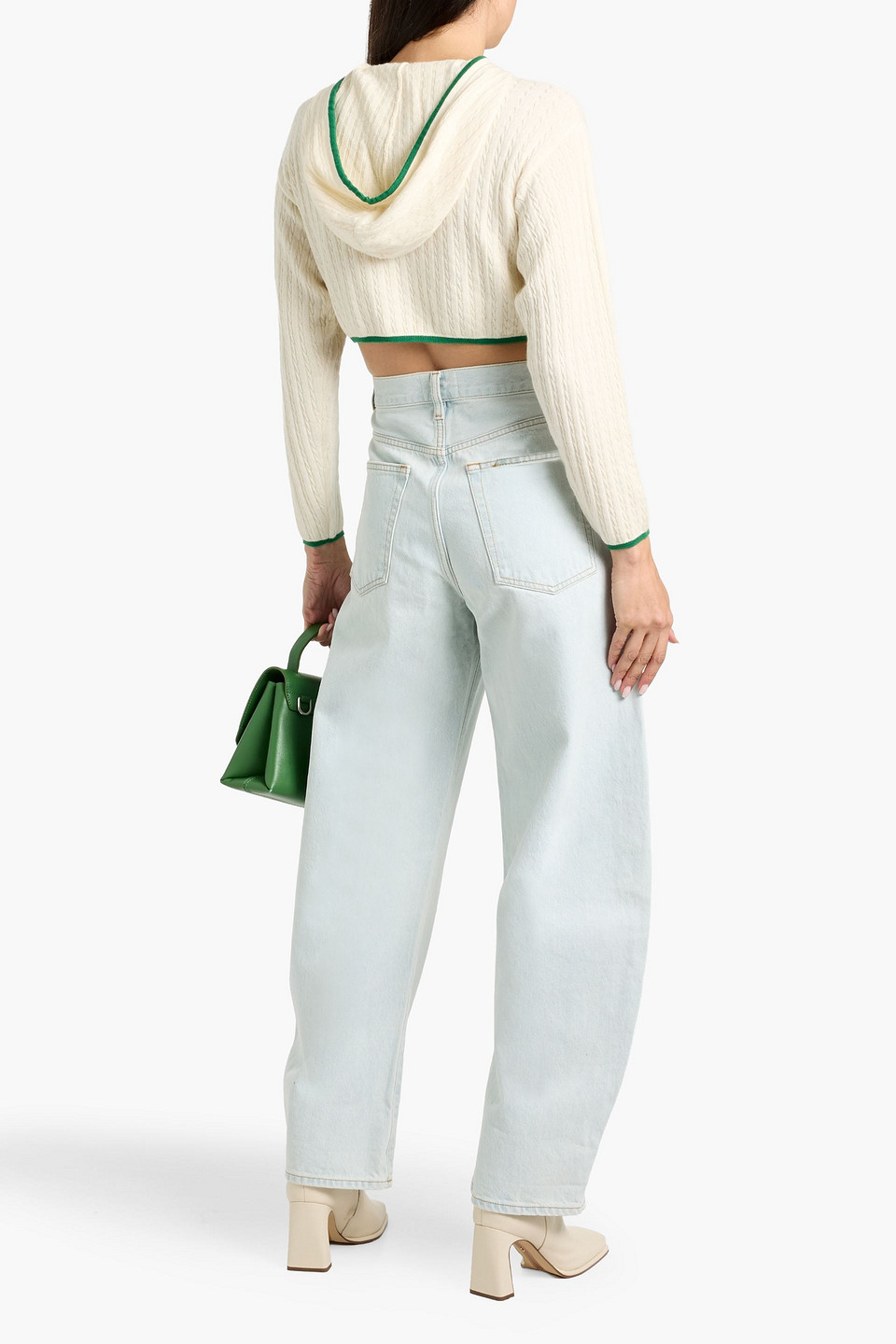 Frame Cropped Cable-knit Cashmere And Silk-blend Hoodie In White
