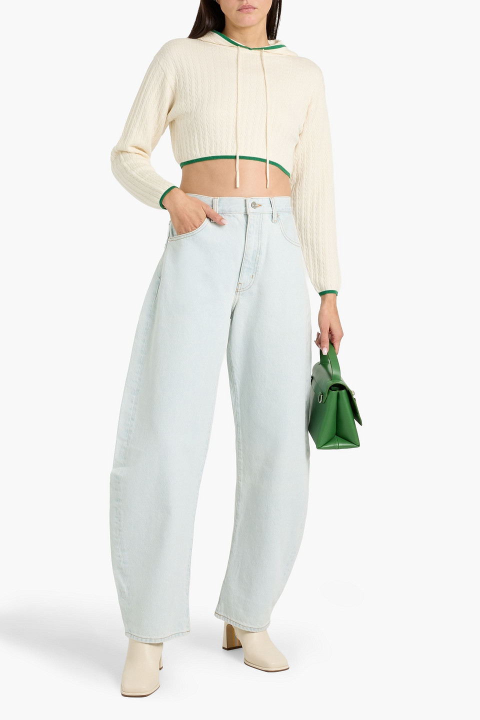 Frame Cropped Cable-knit Cashmere And Silk-blend Hoodie In White