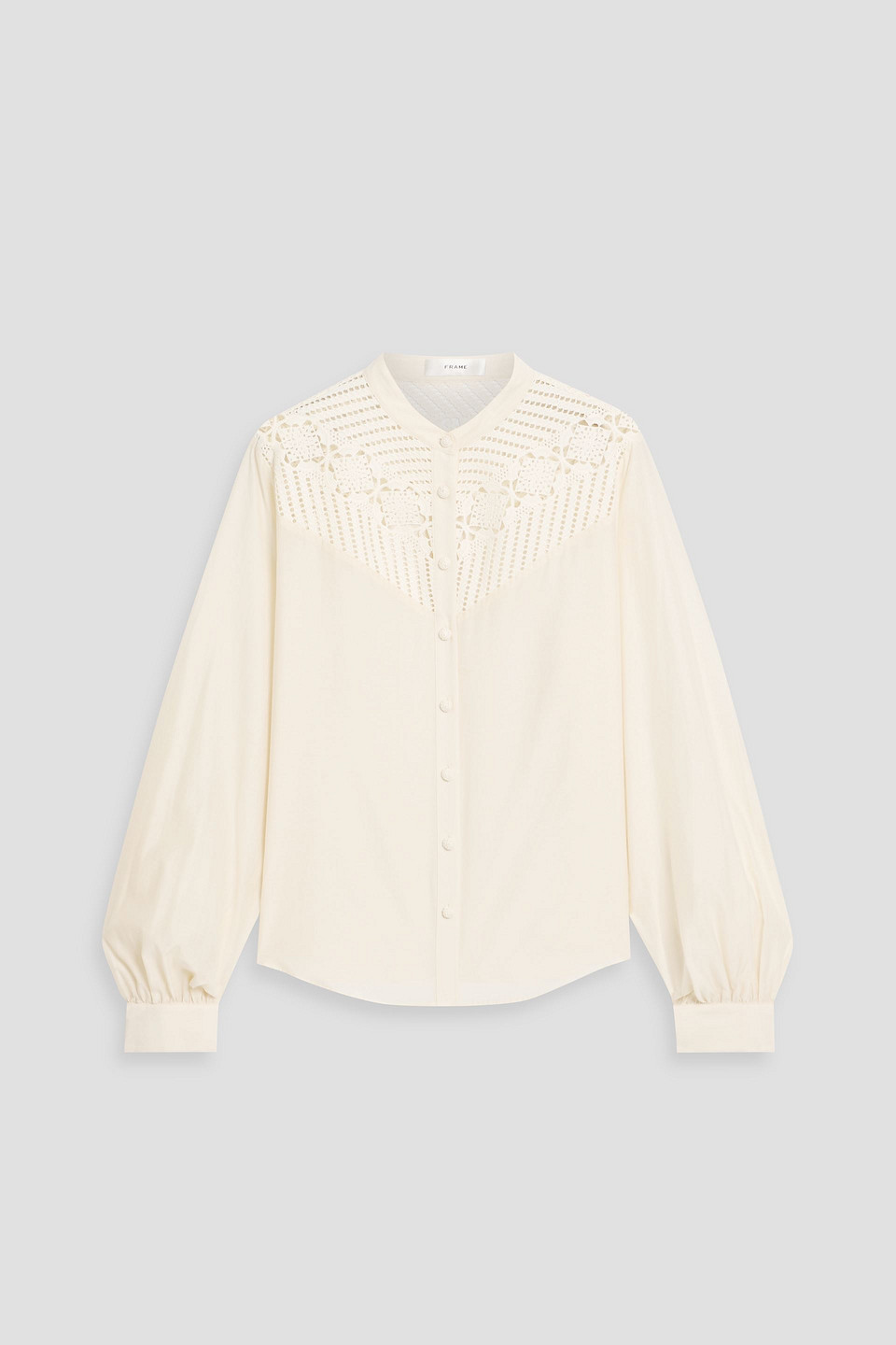 Frame Crochet-paneled Cotton And Silk-blend Top In White