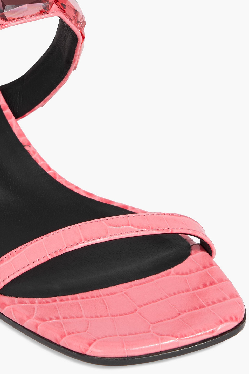 Giuseppe Zanotti Flaminia Square 45 Crystal-embellished Croc-effect Leather Mules In Pink