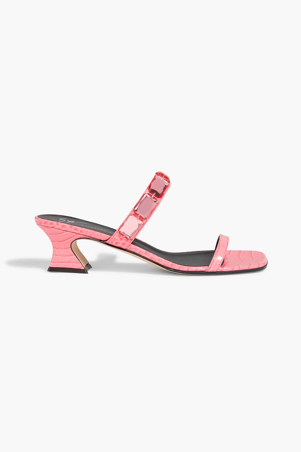 Giuseppe Zanotti Flaminia Square 45 Crystal-embellished Croc-effect Leather Mules In Pink
