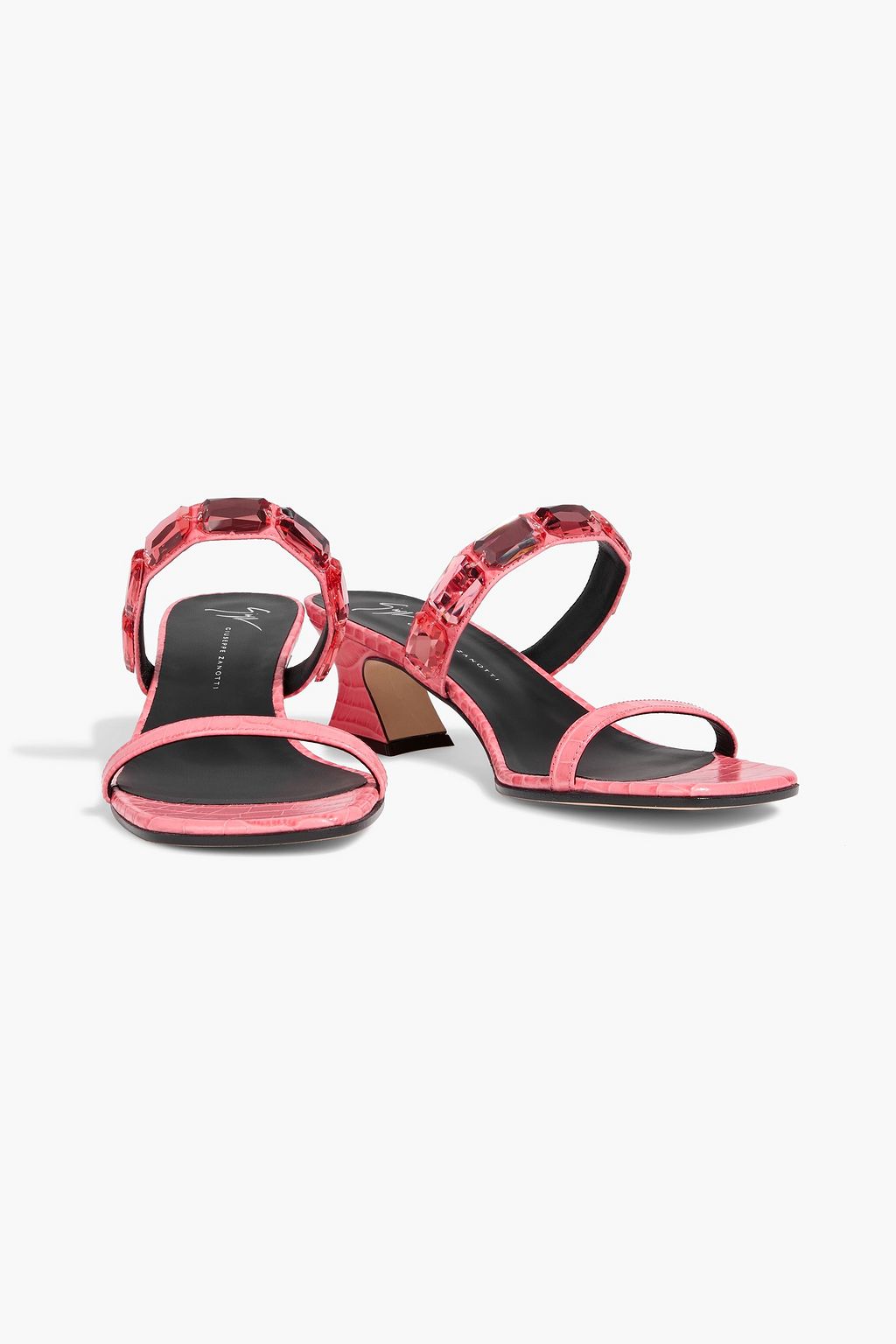 GIUSEPPE ZANOTTI Flaminia Square 45 crystal-embellished croc-effect leather mules