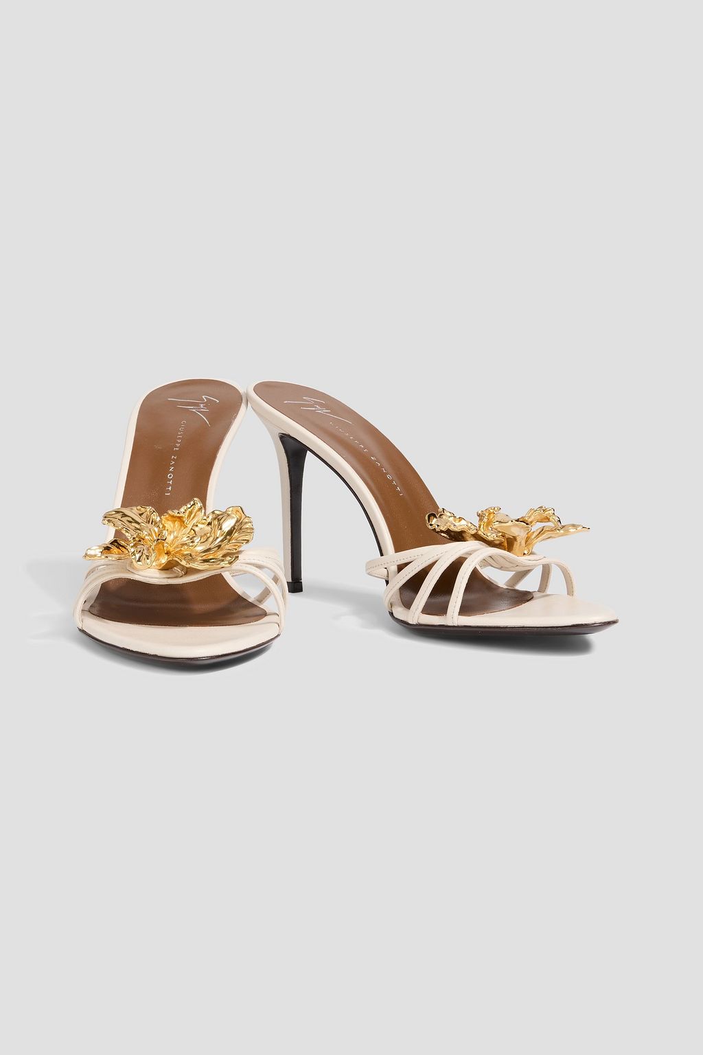 GIUSEPPE ZANOTTI Orchid floral-appliquéd leather mules