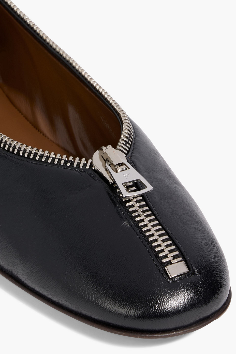 Giuseppe Zanotti Amanda Zip-detailed Leather Ballet Flats In Black