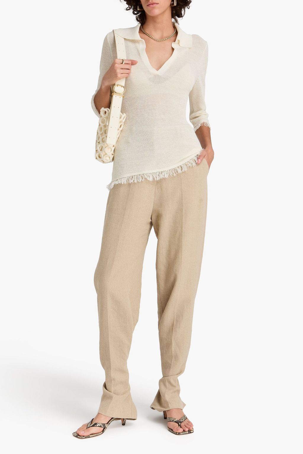 BY MALENE BIRGER بلوزة "دريلو" من مزيج الكتّان مزين بشرّابات