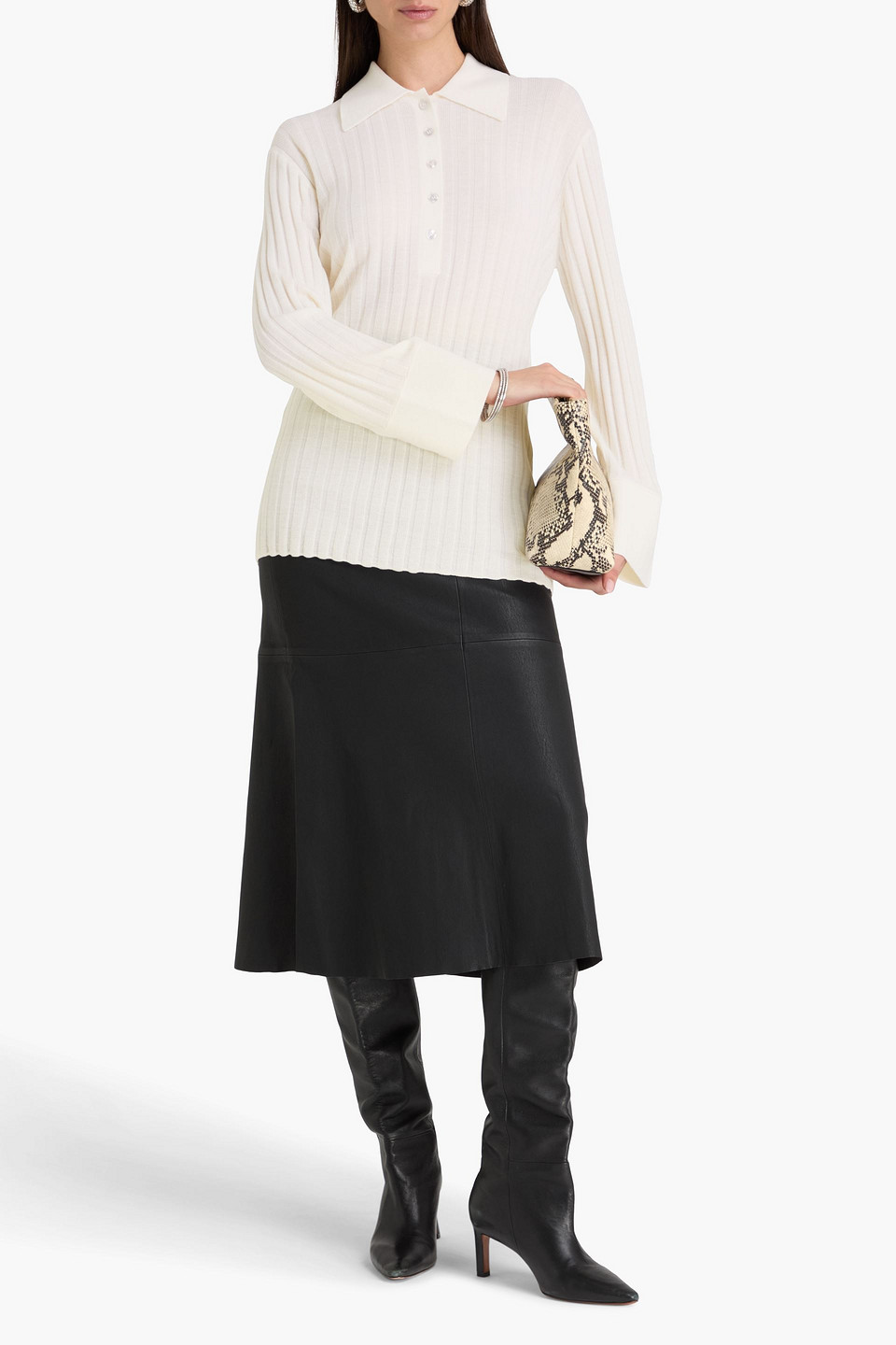  By Malene Birger - Pullover „delphine“ Aus Gerippter Wolle Mit Polokragen - Weiß - Xs 