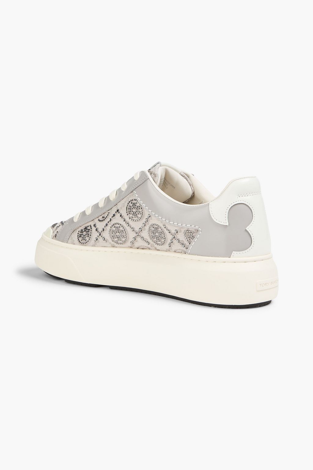 TORY BURCH حذاء سنيكرز من الجلد اللامع والجاكار بتصميم مزركش بنقشة شعار العلامة على شكل حرف T