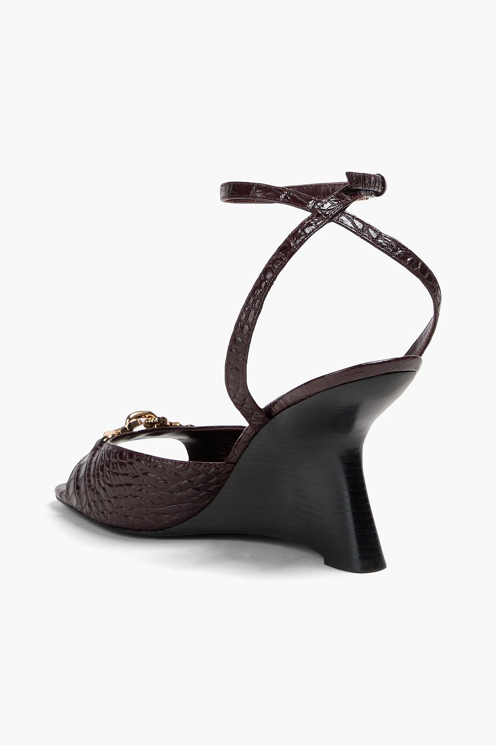 TORY BURCH Jessa embellished croc-effect leather wedge sandals