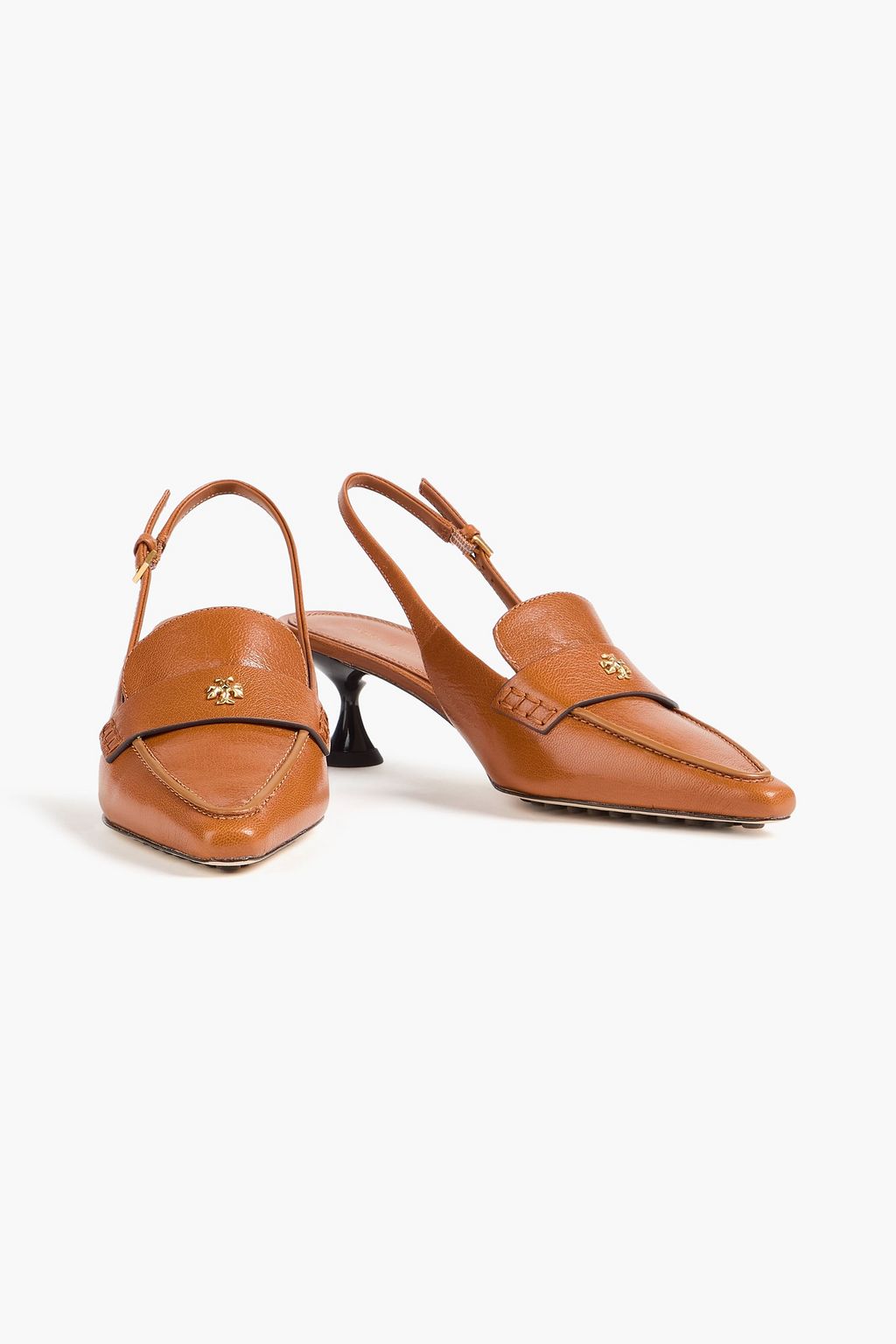 TORY BURCH Embellished leather slingback loafers