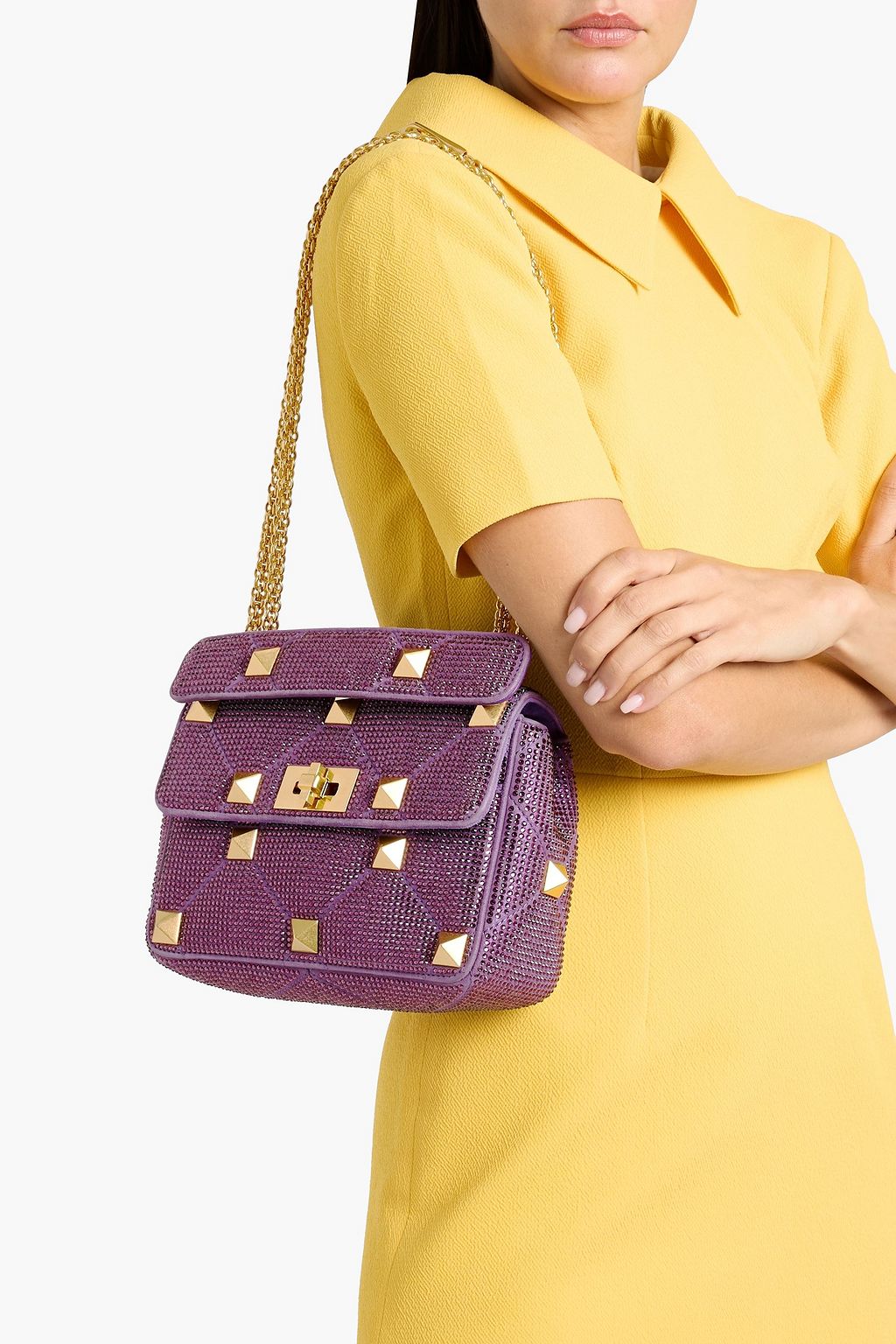 VALENTINO GARAVANI Roman Stud embellished satin shoulder bag