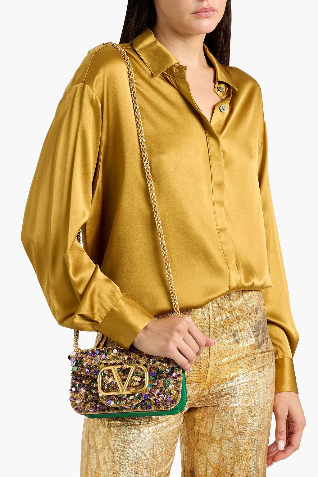 VALENTINO GARAVANI Locò small embellished leather shoulder bag