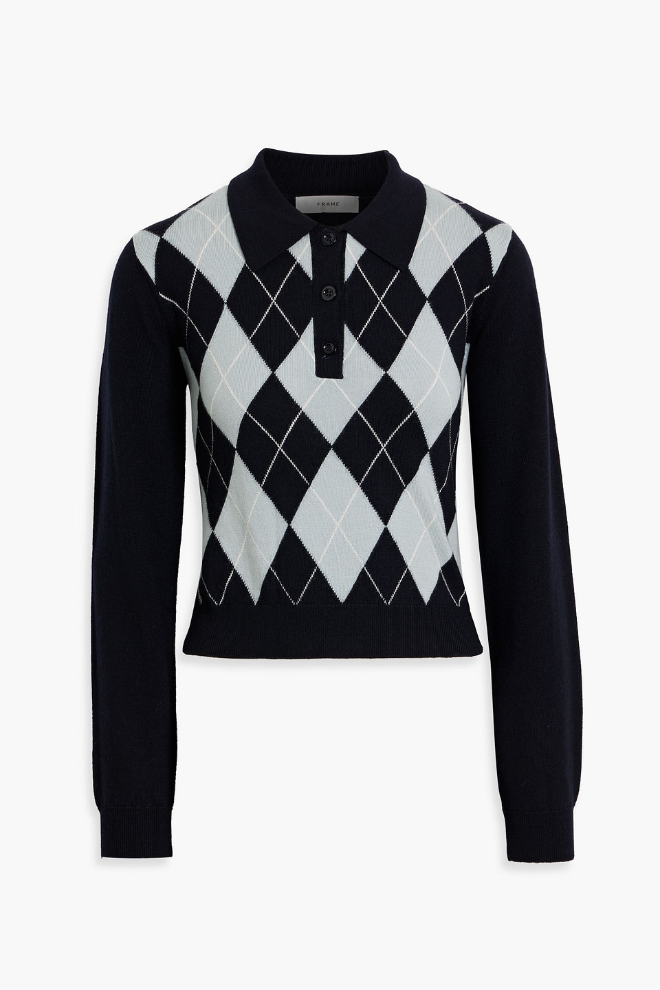 Frame The Argyle Wool-blend Polo Sweater In Black