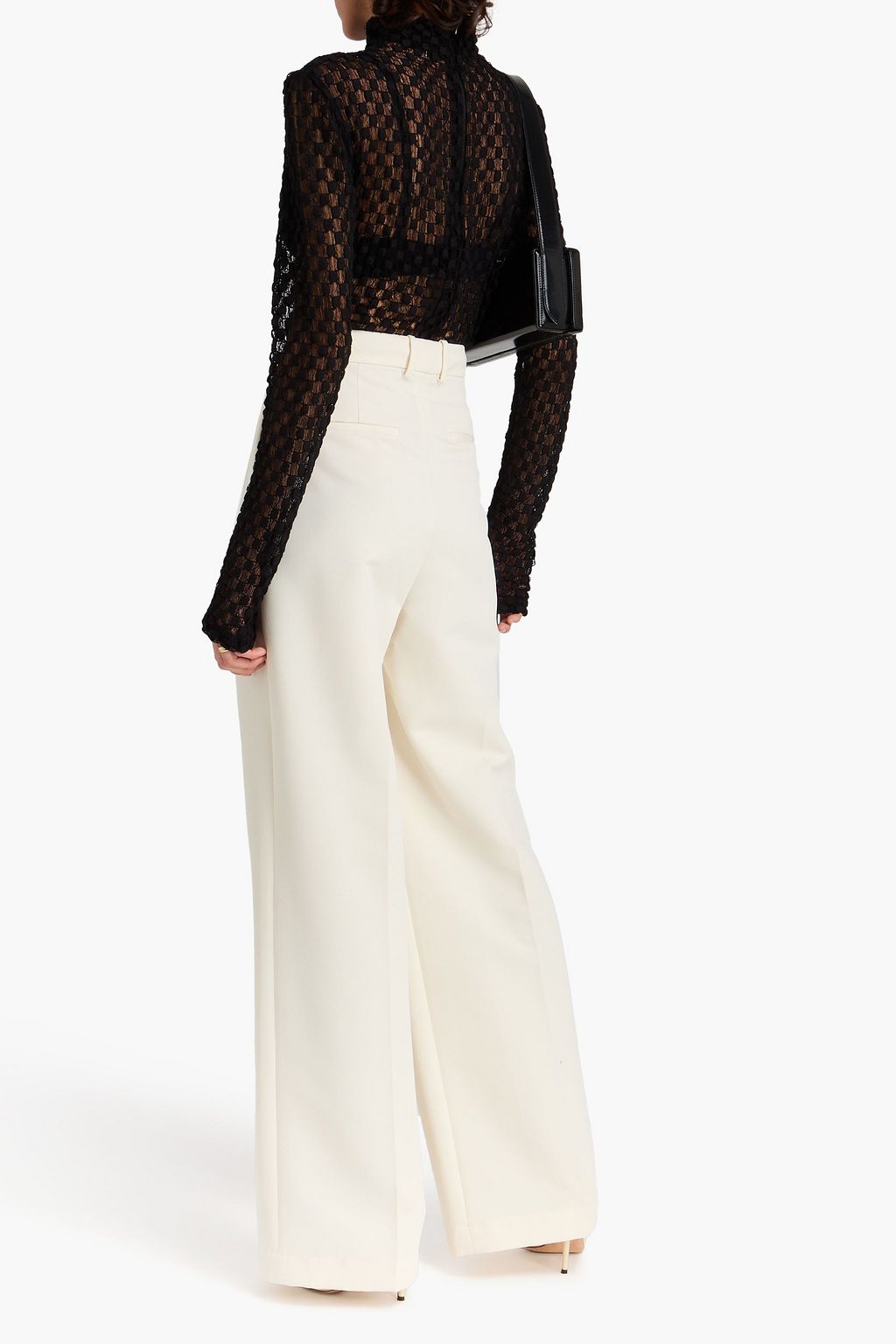 RÓHE توب بياقة عالية من الدانتيل ومزيج القطن