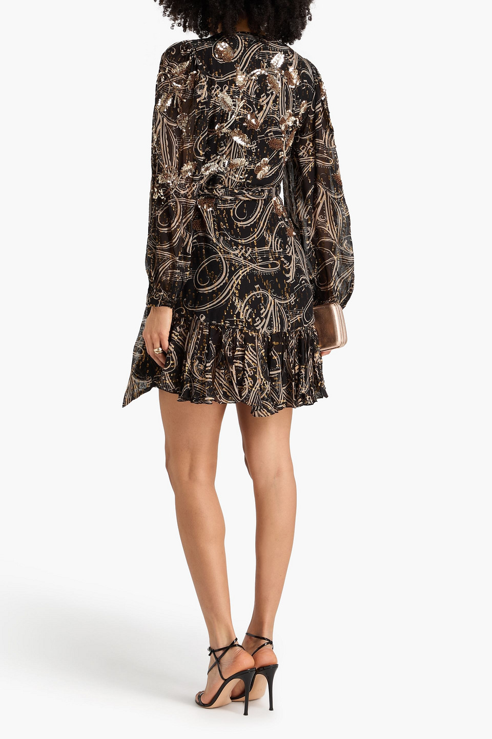  Temperley London - Silvana Printed Metallic Fil Coupé Silk-blend Chiffon Mini Wrap Dress - Black - Uk/au 6 