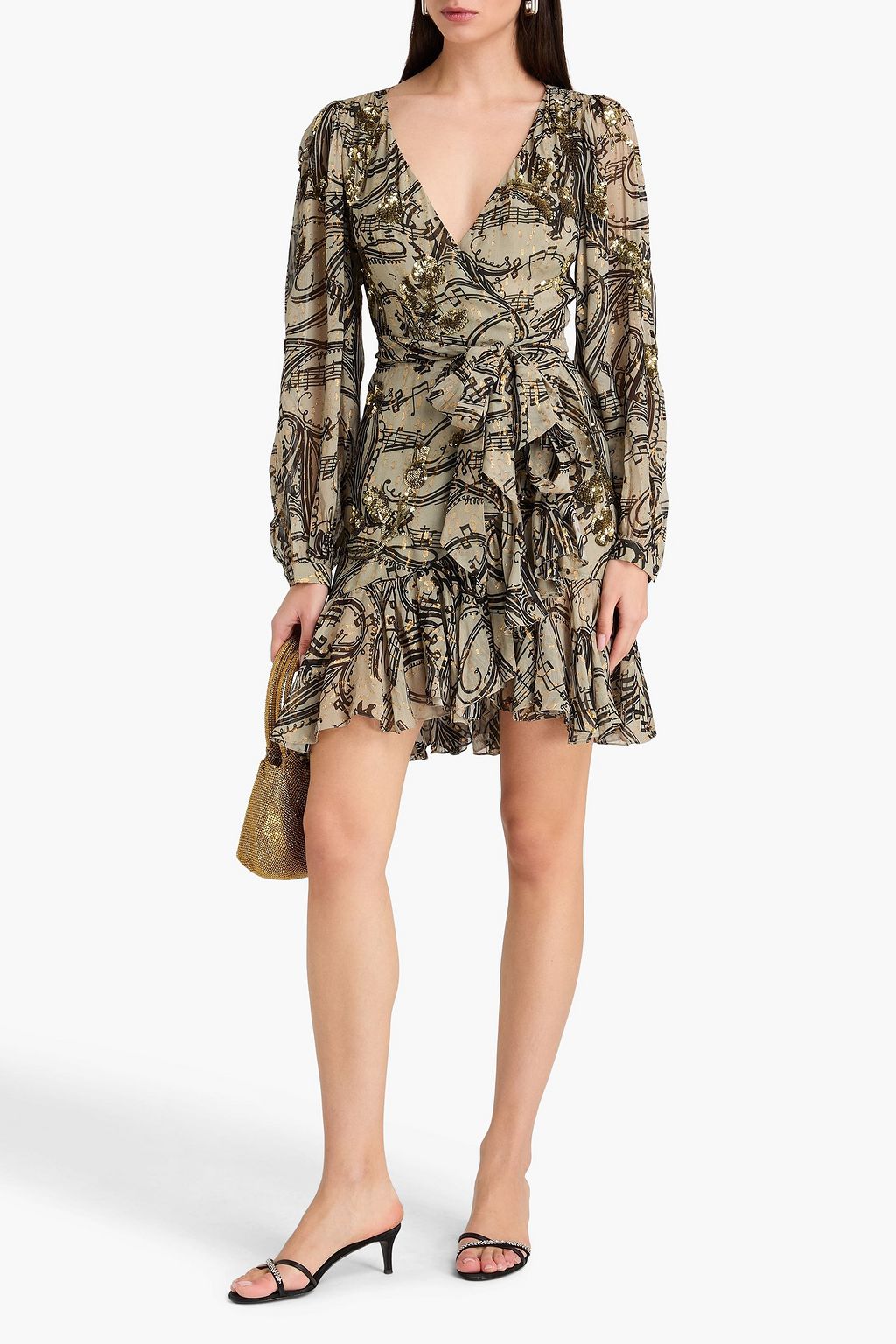 TEMPERLEY LONDON Silvana printed metallic fil coupé mini wrap dress