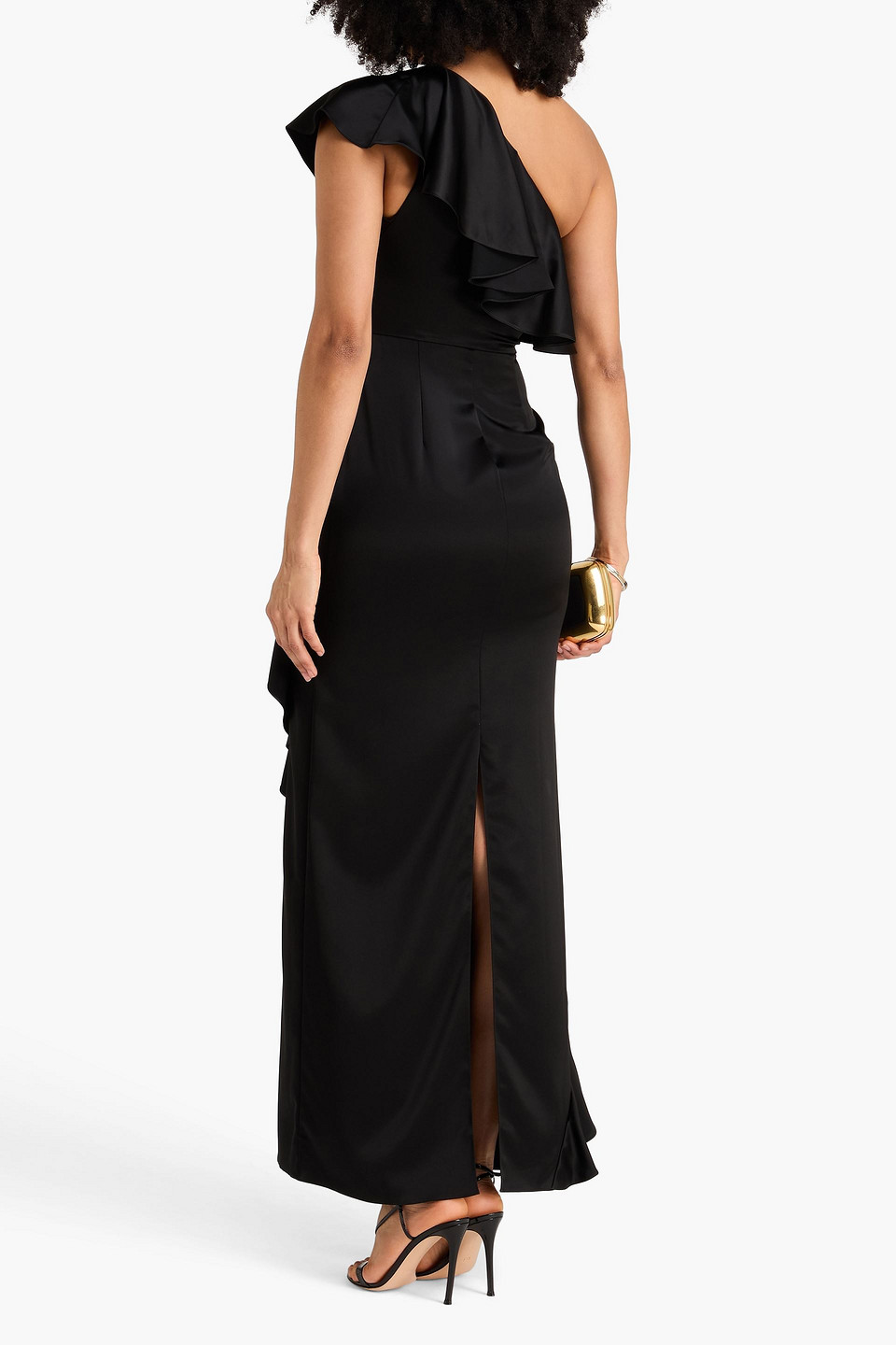  Temperley London - Maxikleid „sandrelli“ Aus Satin Mit Asymmetrischer Schulterpartie Und Rüschen - Schwarz - Uk 6 