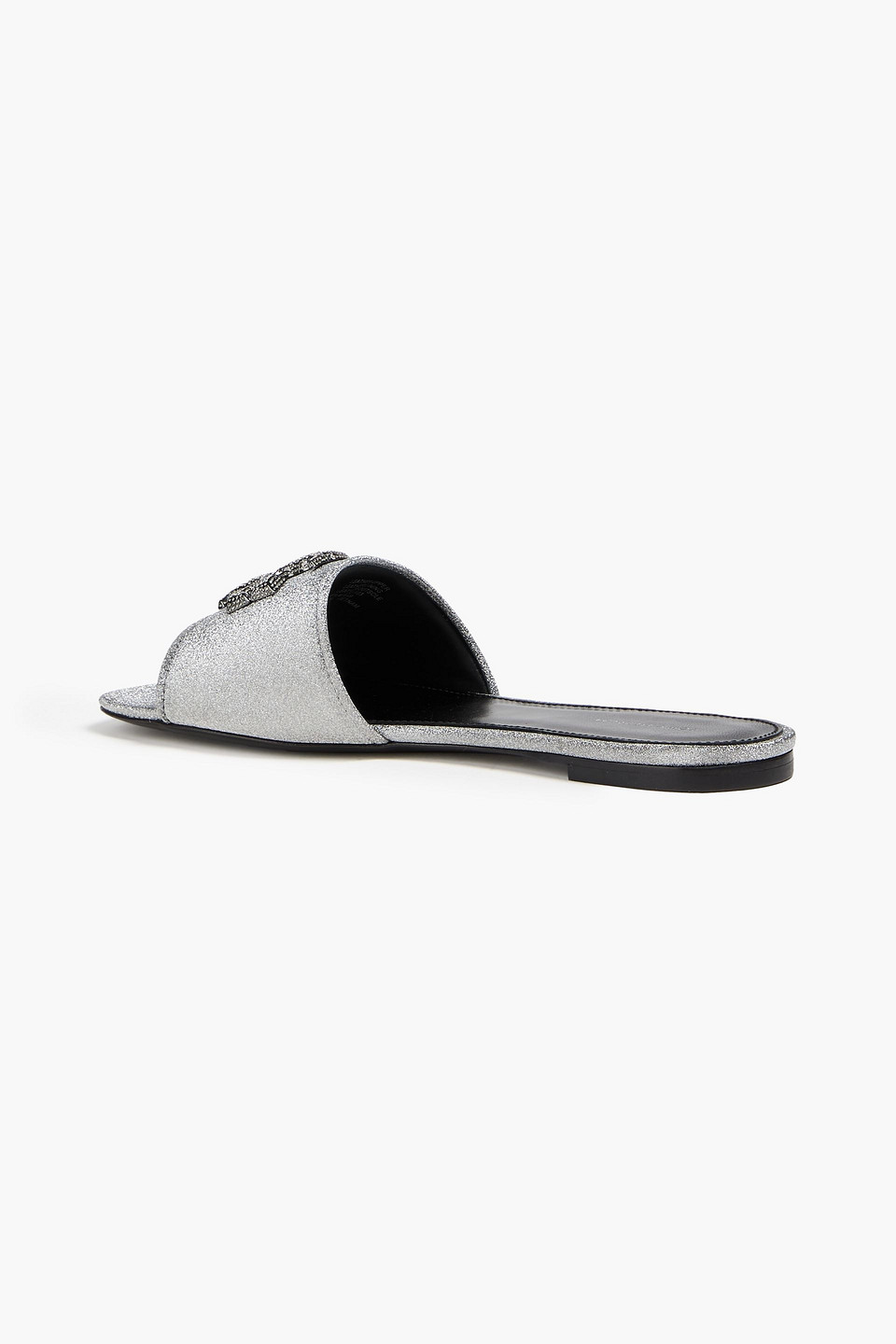  Tory Burch - Eleanor Embellished Glittered Leather Slides - Metallic - Us 5.5 