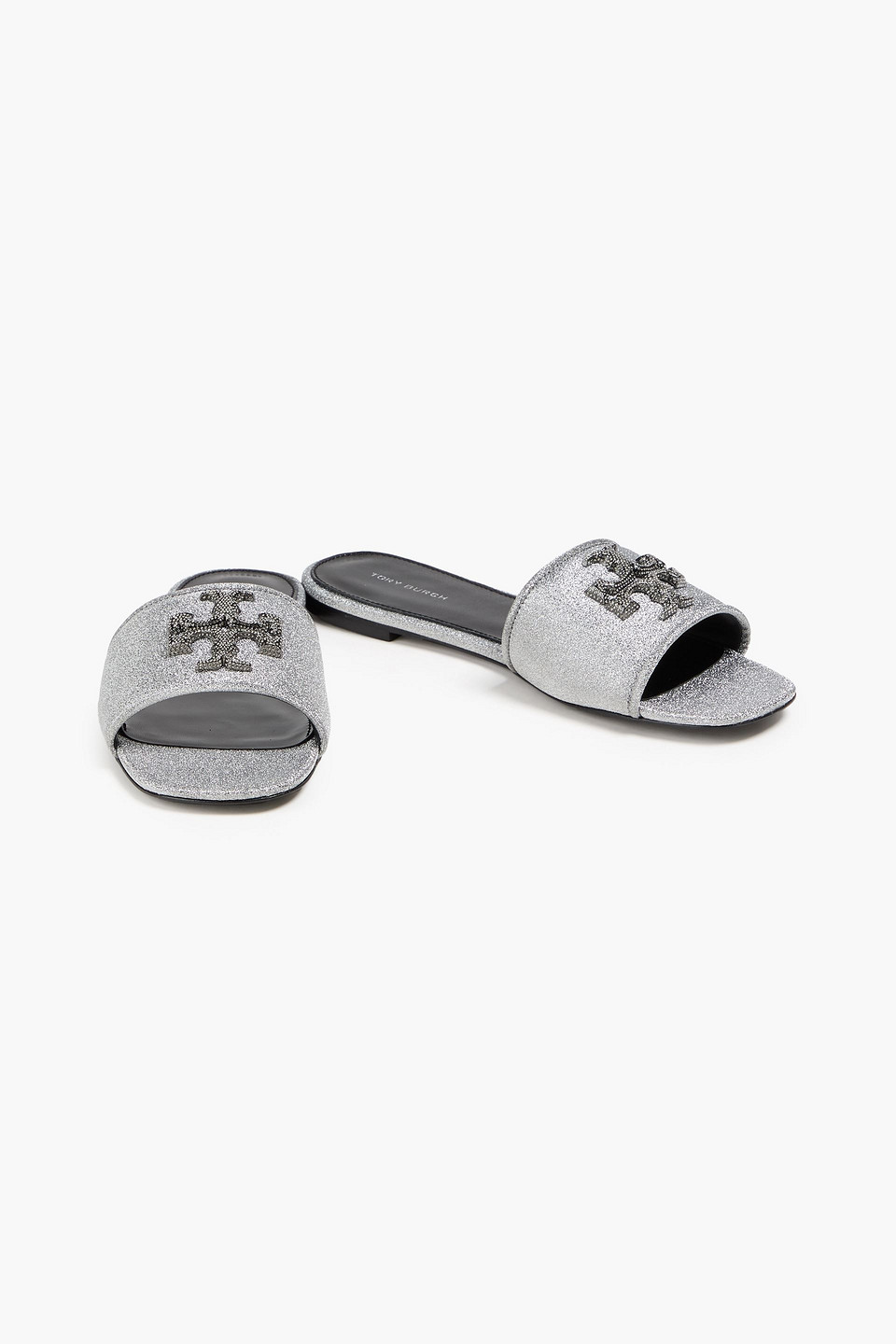  Tory Burch - Eleanor Embellished Glittered Leather Slides - Metallic - Us 5.5 