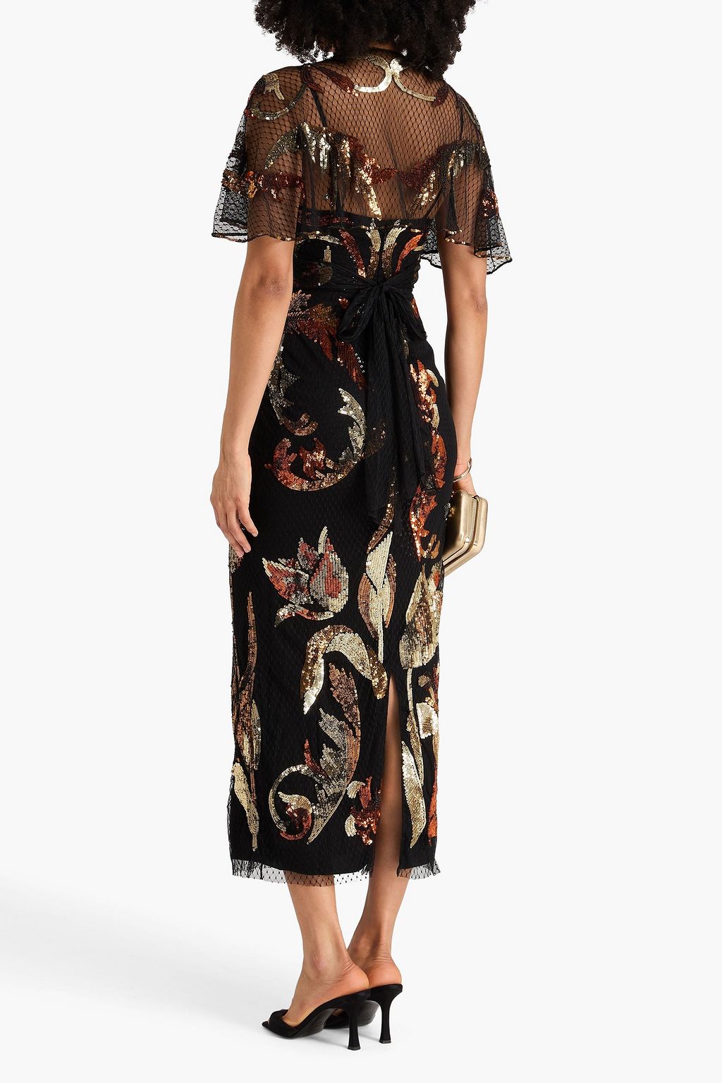 TEMPERLEY LONDON فستان متوسط الطول "نوفيلا" من قماش بوان ديسبري مزيّن بأقراص برّاقة