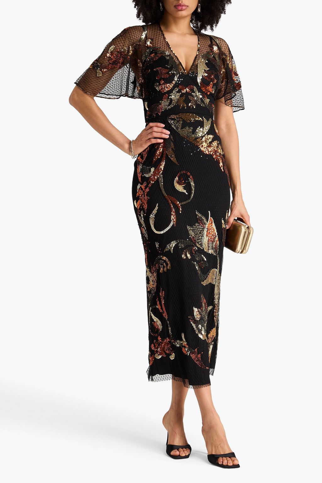 TEMPERLEY LONDON فستان متوسط الطول "نوفيلا" من قماش بوان ديسبري مزيّن بأقراص برّاقة